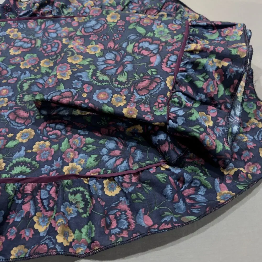 KING SIZE Navy Floral Ruffled Vintage Shams / Pillowcases
